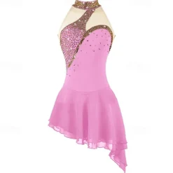 Figure Skating Dress Women's Girls' Ice Skating Dress Black White Pink Open Back Spandex High Elasticity Training Competition Skating Wear Crystal / Rhinestone Sleeveless Ice Skating Figure Skating