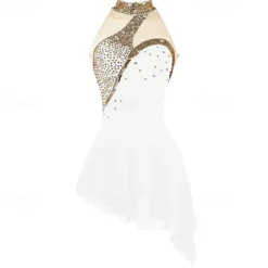 Figure Skating Dress Women's Girls' Ice Skating Dress Black White Pink Open Back Spandex High Elasticity Training Competition Skating Wear Crystal / Rhinestone Sleeveless Ice Skating Figure Skating