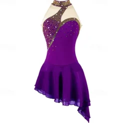 Figure Skating Dress Women's Girls' Ice Skating Dress Black White Pink Open Back Spandex High Elasticity Training Competition Skating Wear Crystal / Rhinestone Sleeveless Ice Skating Figure Skating