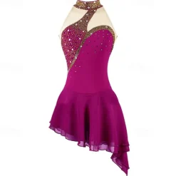 Figure Skating Dress Women's Girls' Ice Skating Dress Black White Pink Open Back Spandex High Elasticity Training Competition Skating Wear Crystal / Rhinestone Sleeveless Ice Skating Figure Skating