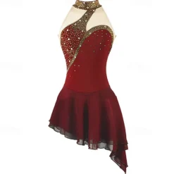 Figure Skating Dress Women's Girls' Ice Skating Dress Black White Pink Open Back Spandex High Elasticity Training Competition Skating Wear Crystal / Rhinestone Sleeveless Ice Skating Figure Skating