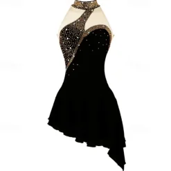 Figure Skating Dress Women's Girls' Ice Skating Dress Black White Pink Open Back Spandex High Elasticity Training Competition Skating Wear Crystal / Rhinestone Sleeveless Ice Skating Figure Skating