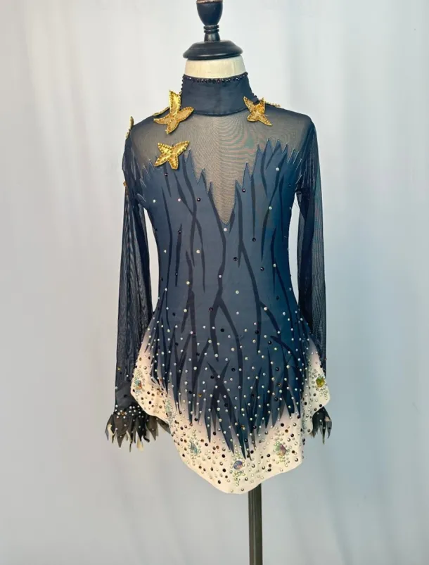 Figure Skating Dress Women's Girls' Ice Skating Dress Outfits Blue Patchwork Mesh Spandex High Elasticity Training Practice Competition Skating Wear Handmade Crystal / Rhinestone Long Sleeve Ice