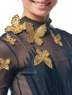 Figure Skating Dress Women's Girls' Ice Skating Dress Outfits Blue Patchwork Mesh Spandex High Elasticity Training Practice Competition Skating Wear Handmade Crystal / Rhinestone Long Sleeve Ice