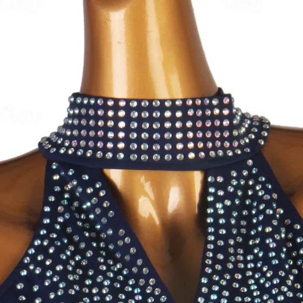 Figure Skating Dress Women's Girls' Ice Skating Dress Dark Navy Patchwork Mesh High Elasticity Training Competition Skating Wear Classic Crystal / Rhinestone Sleeveless Ice Skating Figure Skating