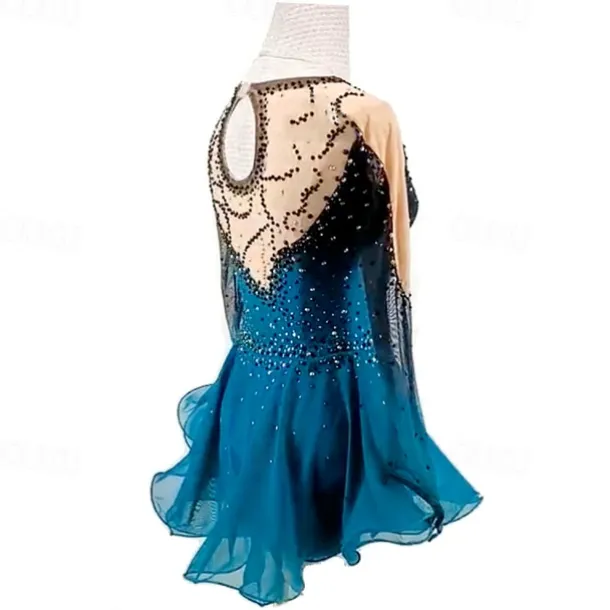 Figure Skating Dress Women's Girls' Ice Skating Dress Black Red Black Blue Patchwork Mesh High Elasticity Training Competition Skating Wear Classic Crystal / Rhinestone Long Sleeve Ice Skating Figure