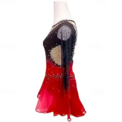 Figure Skating Dress Women's Girls' Ice Skating Dress Black Red Black Blue Patchwork Mesh High Elasticity Training Competition Skating Wear Classic Crystal / Rhinestone Long Sleeve Ice Skating Figure