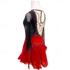Figure Skating Dress Women's Girls' Ice Skating Dress Black Red Black Blue Patchwork Mesh High Elasticity Training Competition Skating Wear Classic Crystal / Rhinestone Long Sleeve Ice Skating Figure