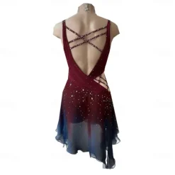Figure Skating Dress Women's Girls' Ice Skating Dress Burgundy Thumbhole Halo Dyeing High Elasticity Professional Competition Skating Wear Thermal Warm Crystal / Rhinestone Long Sleeve Ice Skating