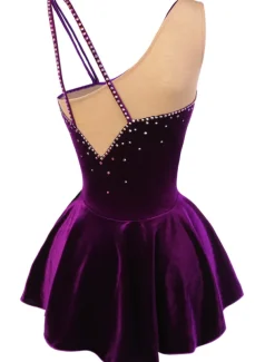 Figure Skating Dress Women's Girls' Ice Skating Dress Outfits Purple Velvet Stretchy Competition Skating Wear Handmade Floral Botanical Fashion Sleeveless Ice Skating Figure Skating