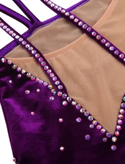 Figure Skating Dress Women's Girls' Ice Skating Dress Outfits Purple Velvet Stretchy Competition Skating Wear Handmade Floral Botanical Fashion Sleeveless Ice Skating Figure Skating