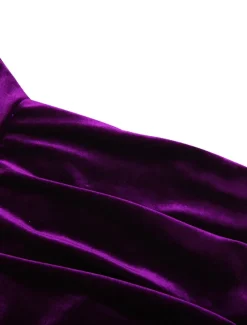 Figure Skating Dress Women's Girls' Ice Skating Dress Outfits Purple Velvet Stretchy Competition Skating Wear Handmade Floral Botanical Fashion Sleeveless Ice Skating Figure Skating