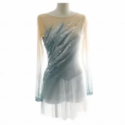 Figure Skating Dress Women's Girls' Ice Skating Dress Light Grey Halo Dyeing Mesh Spandex Stretchy Training Practice Professional Skating Wear Thermal Warm Classic Crystal / Rhinestone Long Sleeve