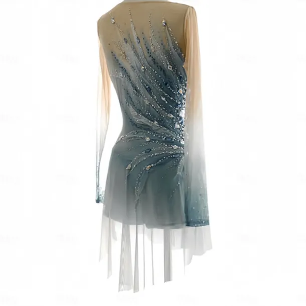 Figure Skating Dress Women's Girls' Ice Skating Dress Light Grey Halo Dyeing Mesh Spandex Stretchy Training Practice Professional Skating Wear Thermal Warm Classic Crystal / Rhinestone Long Sleeve