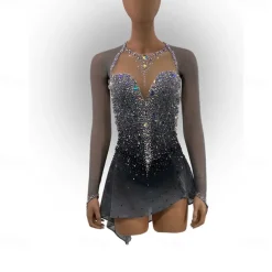 Figure Skating Dress Women's Girls' Ice Skating Dress Black Sliver Thumbhole Open Back Mesh High Elasticity Training Competition Skating Wear Classic Crystal / Rhinestone Long Sleeve Ice Skating
