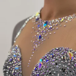 Figure Skating Dress Women's Girls' Ice Skating Dress Black Sliver Thumbhole Open Back Mesh High Elasticity Training Competition Skating Wear Classic Crystal / Rhinestone Long Sleeve Ice Skating