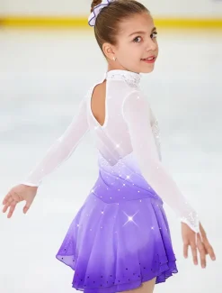 Figure Skating Dress Women's Girls' Ice Skating Dress Outfits Purple Halo Dyeing Spandex High Elasticity Competition Skating Wear Handmade Crystal / Rhinestone Long Sleeve Ice Skating Figure Skating