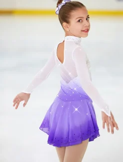 Figure Skating Dress Women's Girls' Ice Skating Dress Outfits Purple Halo Dyeing Spandex High Elasticity Competition Skating Wear Handmade Crystal / Rhinestone Long Sleeve Ice Skating Figure Skating