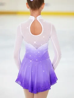 Figure Skating Dress Women's Girls' Ice Skating Dress Outfits Purple Halo Dyeing Spandex High Elasticity Competition Skating Wear Handmade Crystal / Rhinestone Long Sleeve Ice Skating Figure Skating