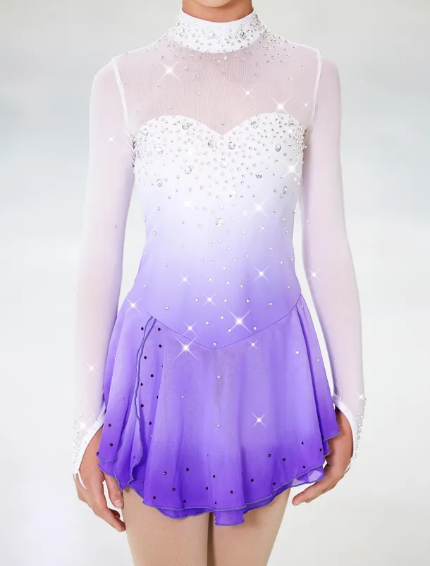 Figure Skating Dress Women's Girls' Ice Skating Dress Outfits Purple Halo Dyeing Spandex High Elasticity Competition Skating Wear Handmade Crystal / Rhinestone Long Sleeve Ice Skating Figure Skating