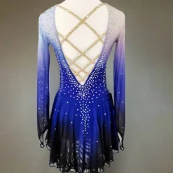 Figure Skating Dress Women's Girls' Ice Skating Dress Blue Black Patchwork High Elasticity Training Competition Skating Wear Classic Crystal / Rhinestone Long Sleeve Ice Skating Figure Skating