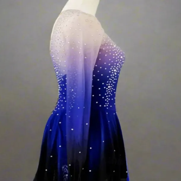 Figure Skating Dress Women's Girls' Ice Skating Dress Blue Black Patchwork High Elasticity Training Competition Skating Wear Classic Crystal / Rhinestone Long Sleeve Ice Skating Figure Skating