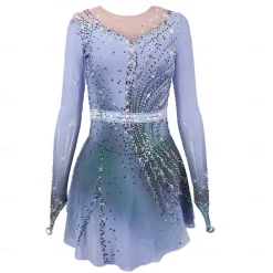 Figure Skating Dress Women's Girls' Ice Skating Dress Pink Blue Purple Stretchy Training Competition Skating Wear Thermal Warm Crystal / Rhinestone Long Sleeve Ice Skating Figure Skating