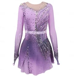 Figure Skating Dress Women's Girls' Ice Skating Dress Pink Blue Purple Stretchy Training Competition Skating Wear Thermal Warm Crystal / Rhinestone Long Sleeve Ice Skating Figure Skating