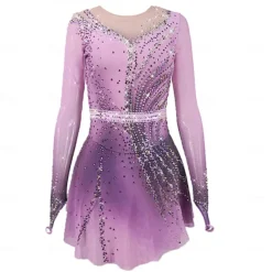 Figure Skating Dress Women's Girls' Ice Skating Dress Pink Blue Purple Stretchy Training Competition Skating Wear Thermal Warm Crystal / Rhinestone Long Sleeve Ice Skating Figure Skating
