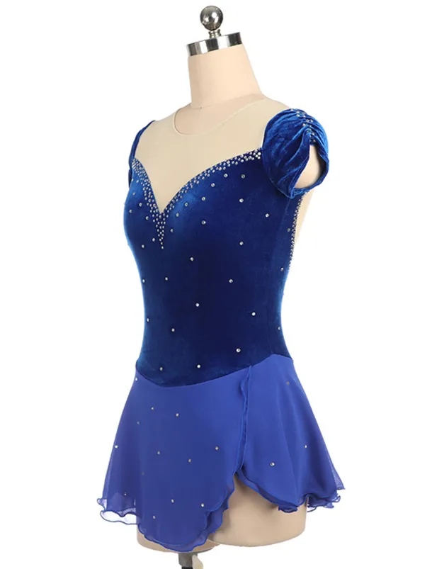 Figure Skating Dress Women's Girls' Ice Skating Dress Outfits Burgundy Royal Blue Patchwork Asymmetric Hem Mesh Spandex High Elasticity Training Competition Skating Wear Handmade Crystal / Rhinestone