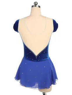 Figure Skating Dress Women's Girls' Ice Skating Dress Outfits Burgundy Royal Blue Patchwork Asymmetric Hem Mesh Spandex High Elasticity Training Competition Skating Wear Handmade Crystal / Rhinestone