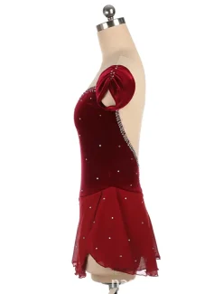 Figure Skating Dress Women's Girls' Ice Skating Dress Outfits Burgundy Royal Blue Patchwork Asymmetric Hem Mesh Spandex High Elasticity Training Competition Skating Wear Handmade Crystal / Rhinestone