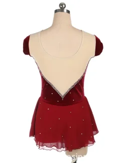 Figure Skating Dress Women's Girls' Ice Skating Dress Outfits Burgundy Royal Blue Patchwork Asymmetric Hem Mesh Spandex High Elasticity Training Competition Skating Wear Handmade Crystal / Rhinestone