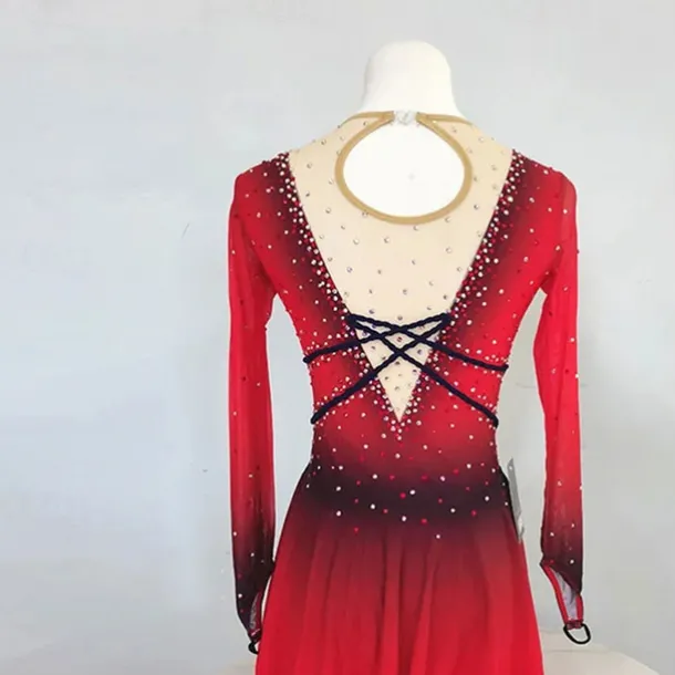 Figure Skating Dress Women's Girls' Ice Skating Dress Red High Elasticity Training Competition Skating Wear Classic Crystal / Rhinestone Long Sleeve Ice Skating Figure Skating