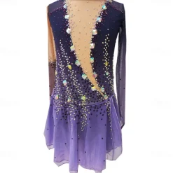Figure Skating Dress Women's Girls' Ice Skating Dress Purple Thumbhole Halo Dyeing High Elasticity Professional Competition Skating Wear Thermal Warm Crystal / Rhinestone Long Sleeve Ice Skating