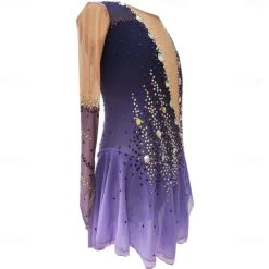 Figure Skating Dress Women's Girls' Ice Skating Dress Purple Thumbhole Halo Dyeing High Elasticity Professional Competition Skating Wear Thermal Warm Crystal / Rhinestone Long Sleeve Ice Skating