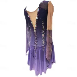 Figure Skating Dress Women's Girls' Ice Skating Dress Purple Thumbhole Halo Dyeing High Elasticity Professional Competition Skating Wear Thermal Warm Crystal / Rhinestone Long Sleeve Ice Skating