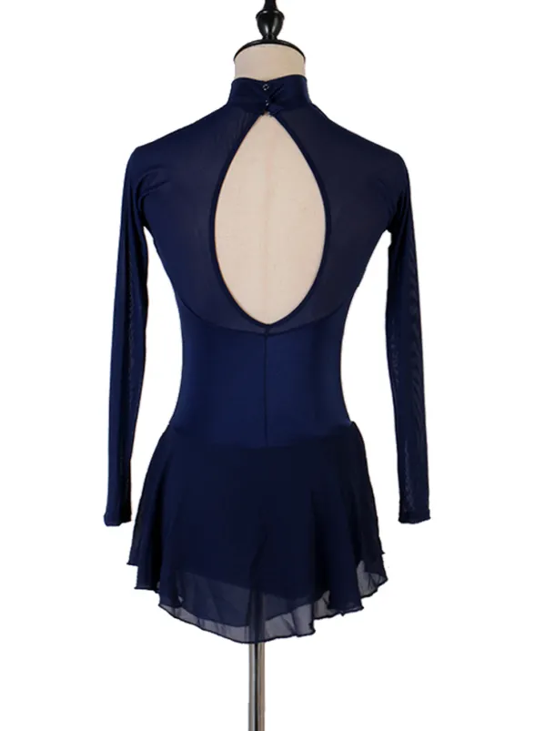 Figure Skating Dress Women's Girls' Ice Skating Dress Outfits Dark Navy Patchwork Mesh Spandex High Elasticity Practice Professional Competition Skating Wear Handmade Classic Crystal / Rhinestone