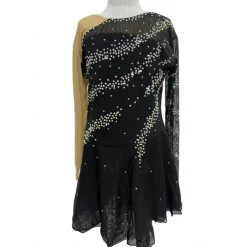 Figure Skating Dress Women's Girls' Ice Skating Dress Black Patchwork Thumbhole Mesh Spandex Stretchy Training Practice Professional Skating Wear Thermal Warm Crystal / Rhinestone Long Sleeve Ice