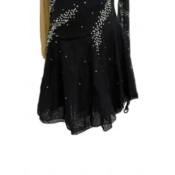 Figure Skating Dress Women's Girls' Ice Skating Dress Black Patchwork Thumbhole Mesh Spandex Stretchy Training Practice Professional Skating Wear Thermal Warm Crystal / Rhinestone Long Sleeve Ice