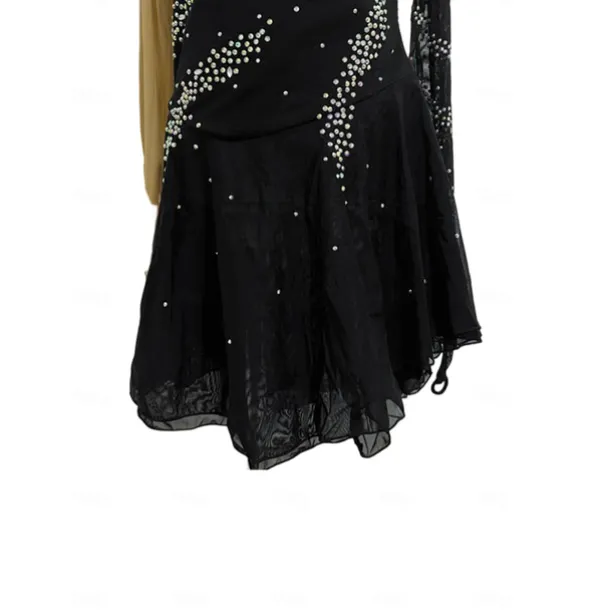 Figure Skating Dress Women's Girls' Ice Skating Dress Black Patchwork Thumbhole Mesh Spandex Stretchy Training Practice Professional Skating Wear Thermal Warm Crystal / Rhinestone Long Sleeve Ice