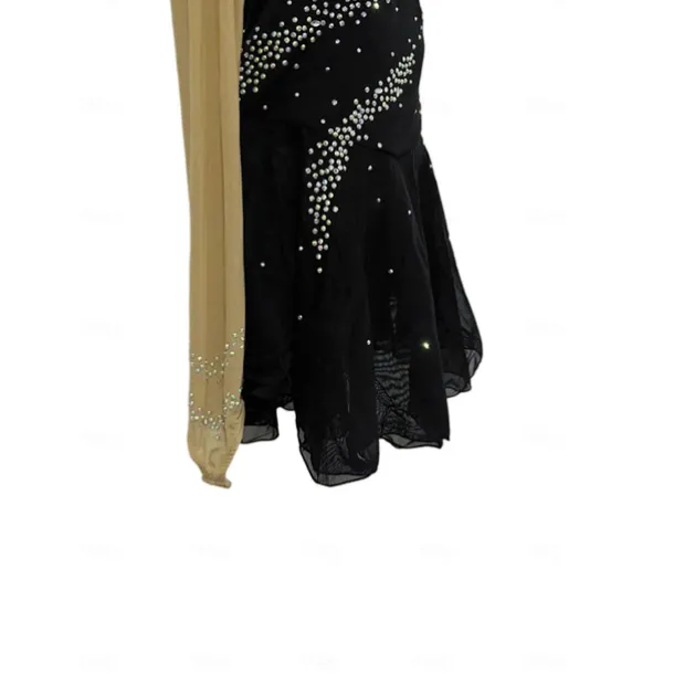 Figure Skating Dress Women's Girls' Ice Skating Dress Black Patchwork Thumbhole Mesh Spandex Stretchy Training Practice Professional Skating Wear Thermal Warm Crystal / Rhinestone Long Sleeve Ice