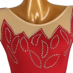 Figure Skating Dress Women's Girls' Ice Skating Dress Burgundy Patchwork Open Back Mesh High Elasticity Training Competition Skating Wear Classic Long Sleeve Ice Skating Figure Skating