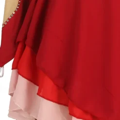 Figure Skating Dress Women's Girls' Ice Skating Dress Burgundy Patchwork Open Back Mesh High Elasticity Training Competition Skating Wear Classic Long Sleeve Ice Skating Figure Skating