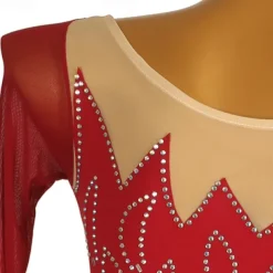 Figure Skating Dress Women's Girls' Ice Skating Dress Burgundy Patchwork Open Back Mesh High Elasticity Training Competition Skating Wear Classic Long Sleeve Ice Skating Figure Skating