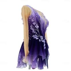 Figure Skating Dress Women's Girls' Ice Skating Dress Purple Thumbhole Halo Dyeing High Elasticity Professional Competition Skating Wear Thermal Warm Crystal / Rhinestone Long Sleeve Ice Skating