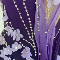 Figure Skating Dress Women's Girls' Ice Skating Dress Purple Thumbhole Halo Dyeing High Elasticity Professional Competition Skating Wear Thermal Warm Crystal / Rhinestone Long Sleeve Ice Skating