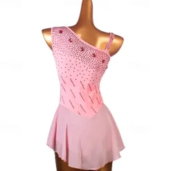 Figure Skating Dress Women's Girls' Ice Skating Dress Pink Patchwork Mesh Spandex High Elasticity Training Practice Professional Skating Wear Classic Crystal / Rhinestone Sleeveless Ice Skating