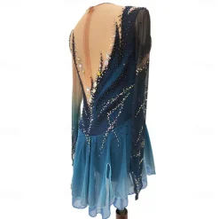 Figure Skating Dress Women's Girls' Ice Skating Dress Dark Blue Thumbhole Halo Dyeing High Elasticity Professional Competition Skating Wear Thermal Warm Crystal / Rhinestone Long Sleeve Ice Skating