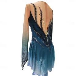 Figure Skating Dress Women's Girls' Ice Skating Dress Dark Blue Thumbhole Halo Dyeing High Elasticity Professional Competition Skating Wear Thermal Warm Crystal / Rhinestone Long Sleeve Ice Skating
